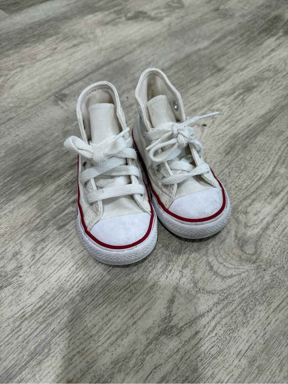 Converse Kids White Canvas High-Top Sneakers with Red Stripe